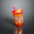 Colorful Bubble Tea in Transparent Cup with Tapioca Pearls and Pink Straw