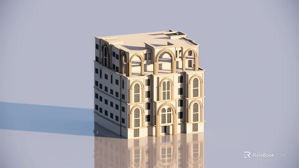 Classical Multi Story Building Model With Arched Windows And Symmetrical Design 3d model