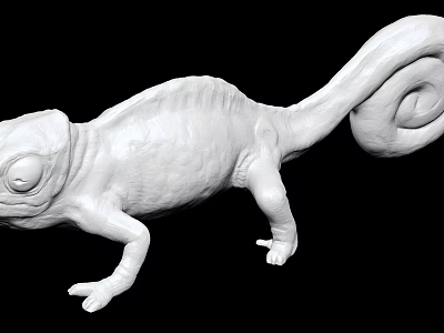 White Chameleon Sculpture With Detailed 3D Curled Tail Eyes And Claws 3d model