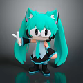 Anime Style Game Character With Turquoise Long Pigtails And Headphones Making Peace Sign