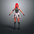 Female Character With Red Hair Gray Sleeveless Top White Tied Apron And Black Boots