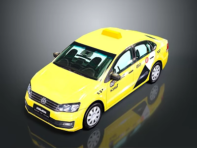 Shiny Yellow Taxi Sedan With Black Trim Windows And TAXI Sign 3d model