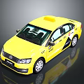 Shiny Yellow Taxi Sedan With Black Trim Windows And TAXI Sign