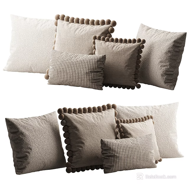 Cozy Decorative Pillows With Pom Pom Trim And Textured Patterned Designs For Home 3d model 