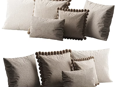 Cozy Decorative Pillows With Pom Pom Trim And Textured Patterned Designs For Home 3d model