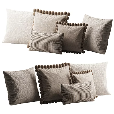 Cozy Decorative Pillows With Pom Pom Trim And Textured Patterned Designs For Home 3d model
