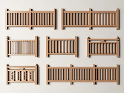 Modern Railing Guardrail Fence Wooden Railing Imitation Wooden Guardrail Fence Wooden Fence 3d model