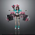 Futuristic Anime Female Character With Mechanical Creature Wings And Pink Blue Outfit