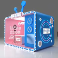 Public Office Space Live Streaming Room With Pink Blue Design And Tripod Equipment