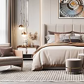 Elegant Modern Bedroom Interior Design With Tufted Headboard Decorative Painting Nightstands And Pendant Lights