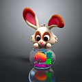 Adorable Fish Tank with Cartoon Rabbit Head Orange Fish Green Aquatic Plants and Purple Decorations