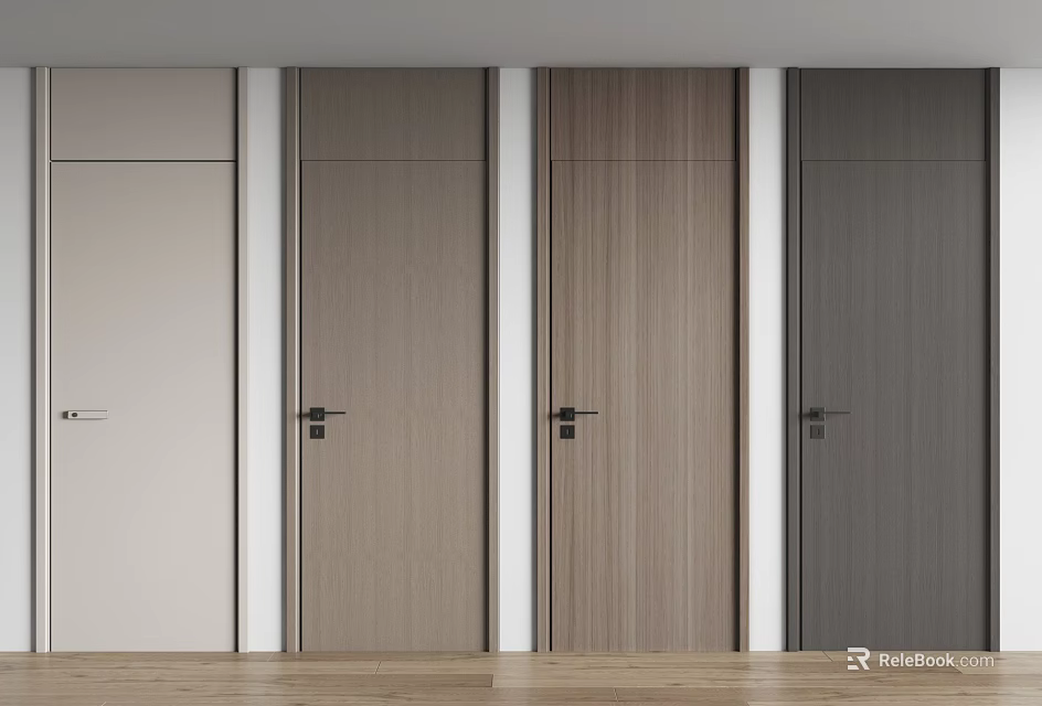 Modern Interior Hinged Doors With Wood Grain Finish In Various Colors 3d model 