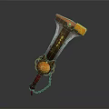 Fantasy Weapon Hammer Design With Orange Head Red Handle Transparent Section Golden Patterns And Chain