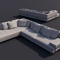 Modern L Shaped Sectional Sofa With Soft Fabric Cushions And Pillows 3d model