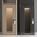 Two Modern Elevators With Beige And Black Glass Door And Control Panel 3d model