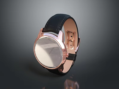 Fashionable Rose Gold Watch With Black Leather Strap And White Dial Design 3d model