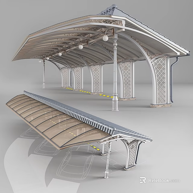Decorative Outdoor Garden Gazebo With Arched Columns And Latticed Roof Design 3d model 