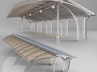 Decorative Outdoor Garden Gazebo With Arched Columns And Latticed Roof Design 3d model