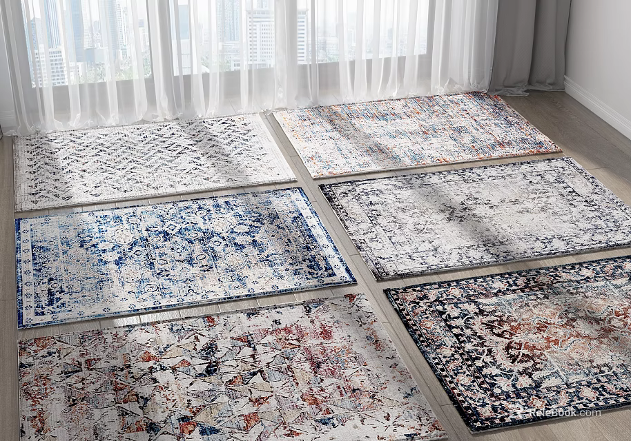 Square Rugs With Various Colorful Intricate Patterns For Home Floor Decor 3d model 