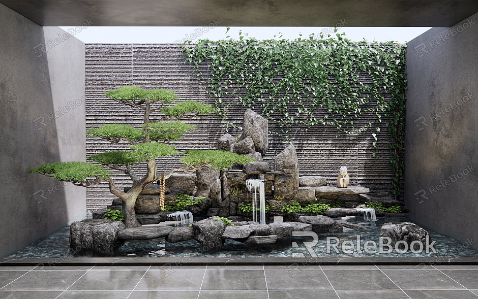 New Chinese style waterscape sketch rockery waterscape model