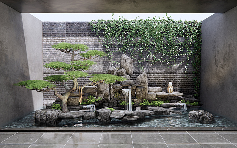 New Chinese style waterscape sketch rockery waterscape 3d model