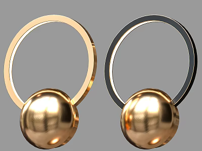 Modern Wall Lamp Design With Golden Sphere And Black Circular Ring Metallic Finish 3d model