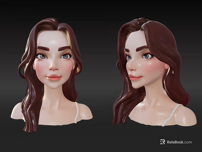 3D Rendered Woman Portrait With Brown Long Hair In Different Angles View 3d model 