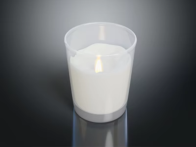 Modern Candle Lamp With Transparent Cup White Candle And Burning Flame On Gray Base 3d model