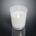 Modern Candle Lamp With Transparent Cup White Candle And Burning Flame On Gray Base