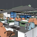 Office Workspace Sunshade Canopy Above Desks With Computers And Chairs 3d model