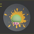 3D White Mushroom Character With Yellow Splatter Effect On Gray Background