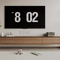 Modern Wooden TV Stand With Large Screen TV Time Display And Decorative Plants