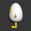 Cartoon Egg Character with Smiling Face Yellow Arms and Legs White Eggshell on Dark Background