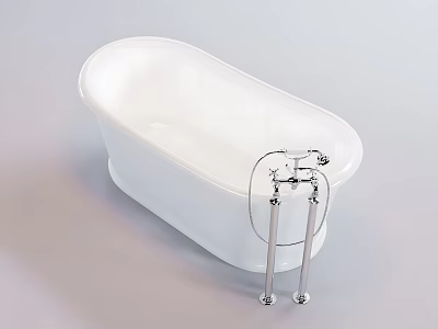 Freestanding White Bathtub with Silver Metal Legs and Simple Modern Design for Bathroom 3d model