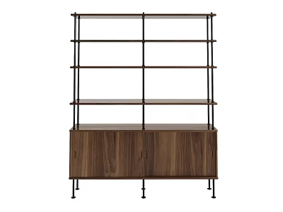 Modern Bookcase With Open Shelves Wooden Cabinet Base And Metal Frame 3d model