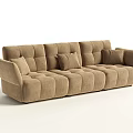 Modern Multi Seat Beige Upholstered Sofa With Soft Cushions And Armrests 3d model