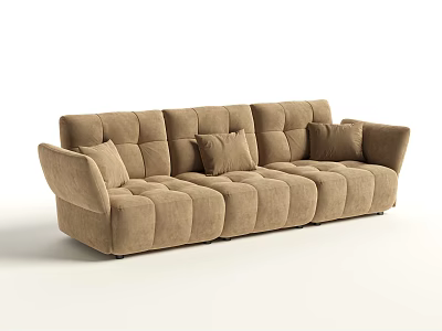 Modern Multi Seat Beige Upholstered Sofa With Soft Cushions And Armrests 3d model