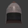 Ancient Style Metal Helmet With Decorative Rivets Brown Brim And Structured Top 3d model