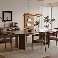 Natural Wooden Dining Table Set With Leather Chairs And Pendant Lights In Room Interior