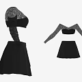 Two Piece Black Outfit With Off Shoulder Mesh Long Sleeve Top And Flare Skirt