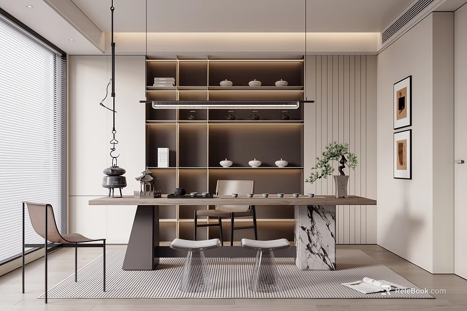Modern Tea Room Interior With Stylish Furniture And Decor 3d model 