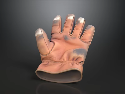 Worn Leather Glove With Orange And Silver Details On Dark Background 3d model