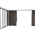 Gray Fabric Curtains For Sliding Door And Window With Curtain Rod