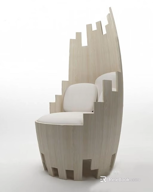 Modern Single Sofa With Geometric Wooden Frame And Comfortable White Cushion 3d model 