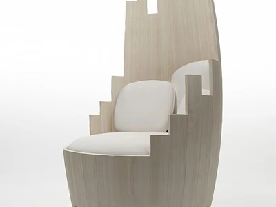 Modern Single Sofa With Geometric Wooden Frame And Comfortable White Cushion 3d model