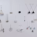 Various Modern Pendant Lights With Different Contemporary Designs Displayed On Wall 3d model