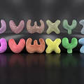 Inflatable Colorful 3D Letters P Q R S T Shiny Surface Reflection Black Background