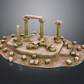 Ancient Columns On Ruined Platform With Scattered Stone Blocks In Historical Site Model 3d model