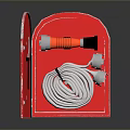 Open Red Fire Hydrant Cabinet With Coiled Fire Hose And Tools 3d model