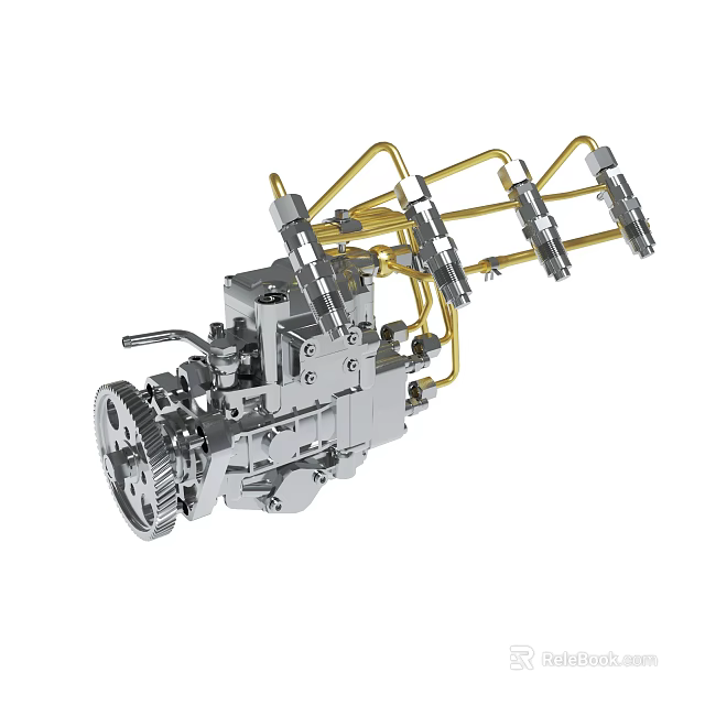 Mechanical Assembly With Metal Structure Gear And Yellow Components Design 3d model 